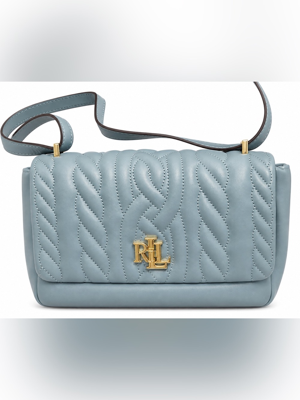 Ralph Lauren Dusty Blue Quilted Leather Shoulder Bag with Gold RL Logo